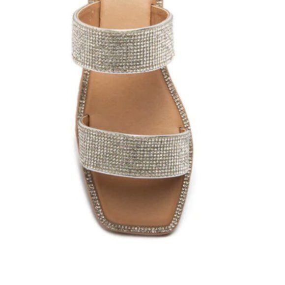 !! NEW !! Embellished Double Strap Square Toe Sandals in Silver - Picture 6 of 12